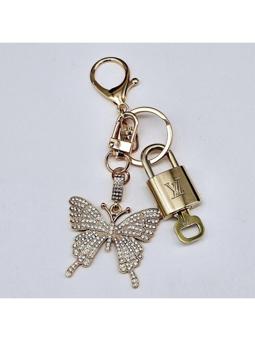 Authentic Louis Vuitton Gold Padlock 🔒 Key Set w/ Unbranded Butterfly Bag Charm